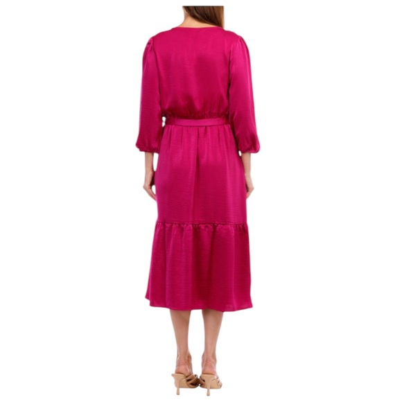 Lucky Brand Tiered Midi Hot Pink Dress NWT - Picture 2 of 3